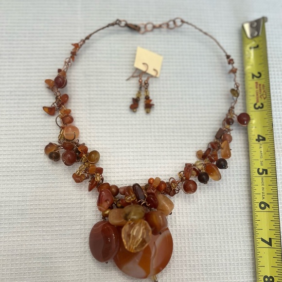 🌞Handmade Mixed-Media Copper Wire-Wrap Beaded Bauble Necklace & Earrings Set 📿 - Picture 2 of 2